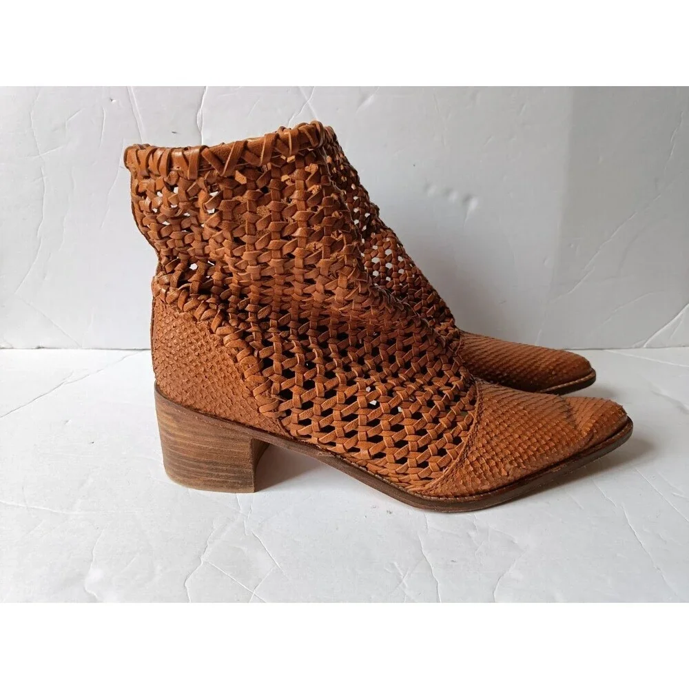 Free People In The Loop Woven Brown Leather Western Ankle Boots Women's Size 10 - Picture 6 of 13